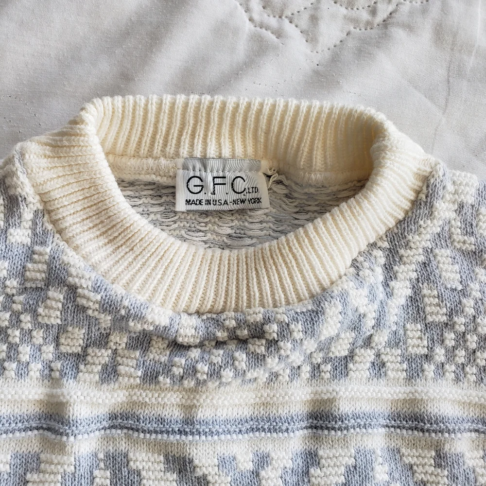Vintage 80s Nordic Cotton Knit Sweater New England Preppy L/XL Fit WASP Grandpa